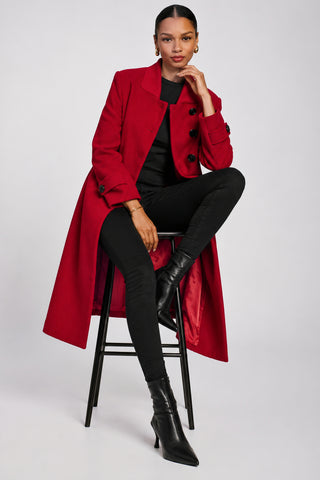 Asymmetrical Button Fit & Flare Jacket, Red