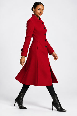 Asymmetrical Button Fit & Flare Jacket, Red