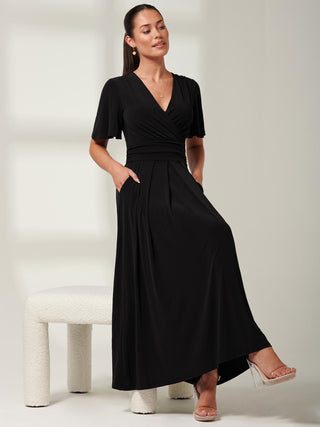 Eldoris Angel Sleeve Jersey Maxi Dress,Black