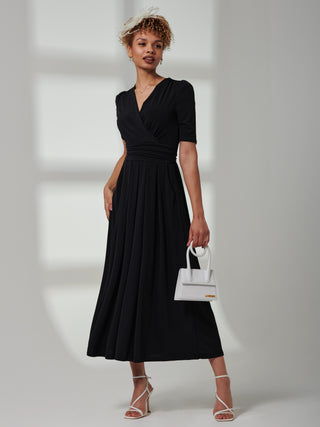 Bree Half Sleeve Jersey Maxi Dress, Black