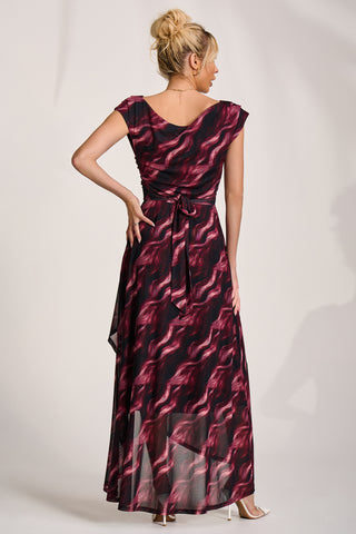 Asymmetric Mesh Maxi Dress, Pink Abstract