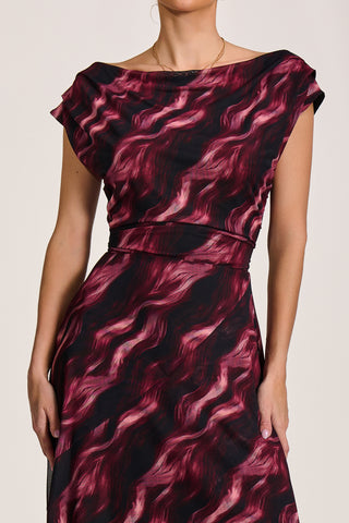 Asymmetric Mesh Maxi Dress, Pink Abstract