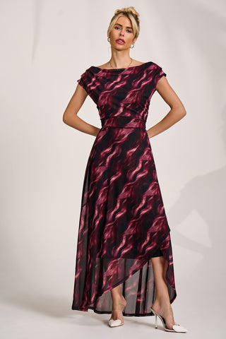 Asymmetric Mesh Maxi Dress, Pink Abstract