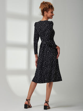 Rafella Long Sleeve Midi Dress, Black Spot
