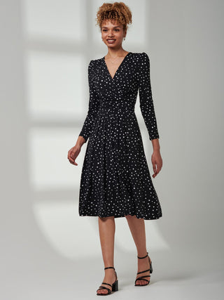 Rafella Long Sleeve Midi Dress, Black Spot