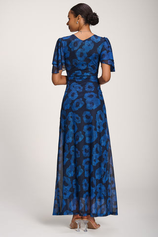 Angel Sleeve Mesh Maxi Dress, Blue Abstract