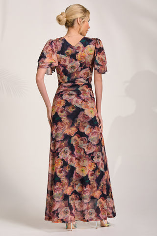 Angel Sleeve Mesh Maxi Dress, Orange Floral