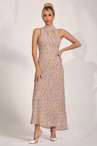 Chiffon Halterneck Midaxi Dress, Pink Floral