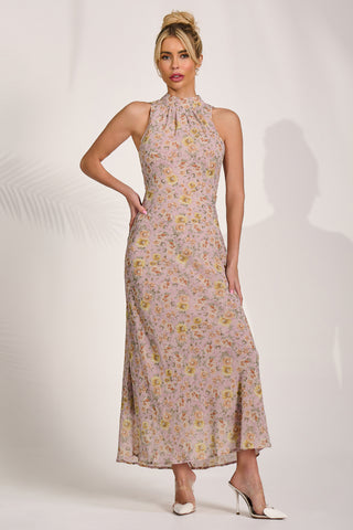 Chiffon Halterneck Midaxi Dress, Pink Floral