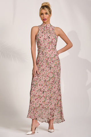 Printed Halterneck Midaxi Dress, Purple Floral