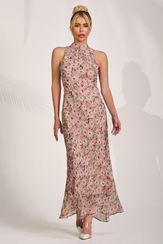 Printed Halterneck Midaxi Dress, Purple Floral