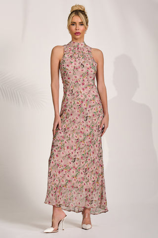 Printed Halterneck Midaxi Dress, Purple Floral