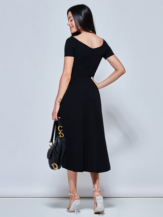 Off The Shoulder Dip Hem Dress, Black