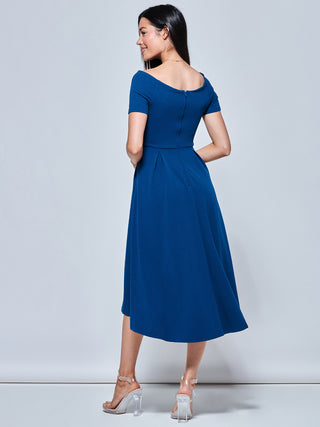 Off The Shoulder Dip Hem Dress, Teal
