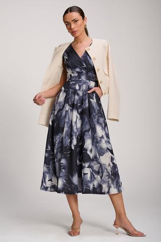 Scuba Printed Midaxi Dress, Black Abstract