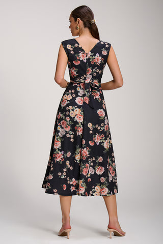 Scuba Printed Midaxi Dress, Black Floral