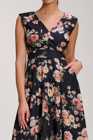 Scuba Printed Midaxi Dress, Black Floral
