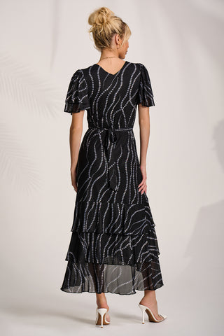 Angel Sleeve Mesh Midaxi Dress, Black Spot