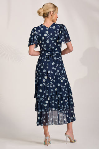 Angel Sleeve Mesh Midaxi Dress, Navy Spot