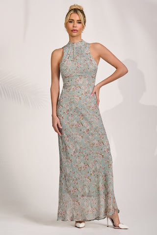 Halter Neck Maxi Dress, Blue Floral