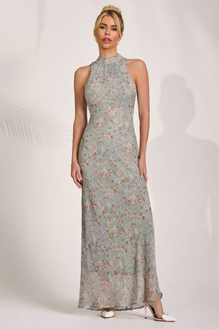 Halter Neck Maxi Dress, Blue Floral