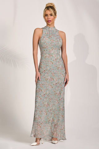 Halter Neck Maxi Dress, Blue Floral