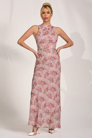 Halter Neck Maxi Dress, Red Floral