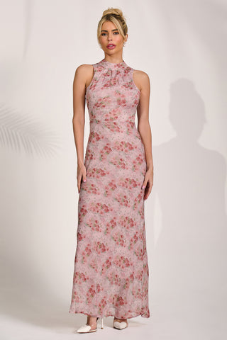 Halter Neck Maxi Dress, Red Floral