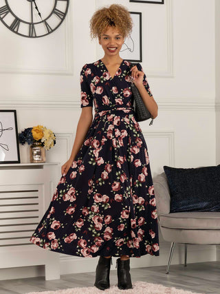 Elisha Print Jersey Maxi Dress, Navy Floral