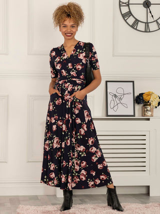 Elisha Print Jersey Maxi Dress, Navy Floral