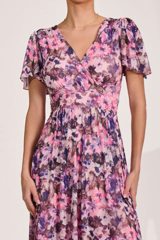 Petite Short Sleeve Midaxi Dress, Pink Abstract