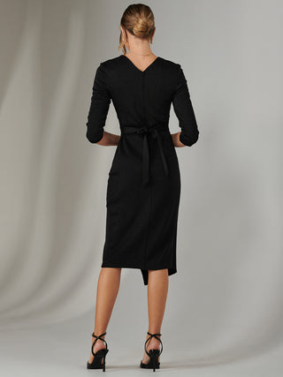 Metallic Wrap Bodycon Dress, Black