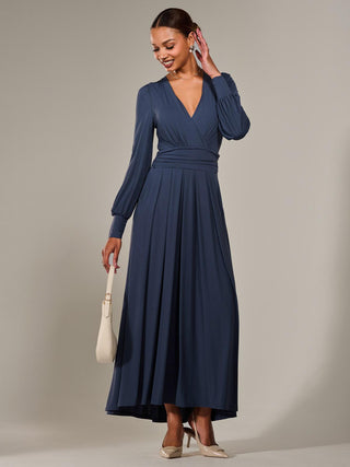 Long Sleeve Super Soft Jersey Maxi Dress, Steel Blue