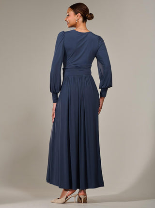 Long Sleeve Super Soft Jersey Maxi Dress, Steel Blue