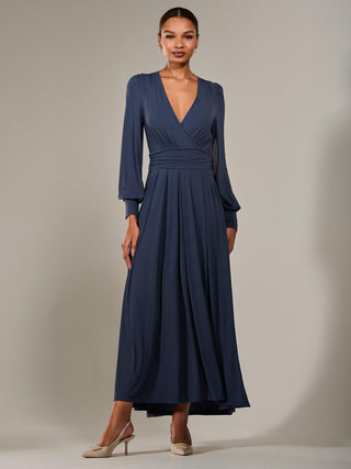 Long Sleeve Super Soft Jersey Maxi Dress, Steel Blue