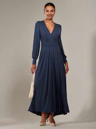 Long Sleeve Super Soft Jersey Maxi Dress, Steel Blue