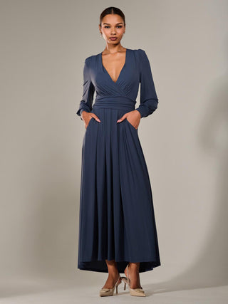 Long Sleeve Super Soft Jersey Maxi Dress, Steel Blue
