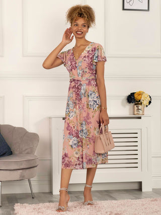 Scarlett Cap Sleeve Mesh Midi Dress, Floral Multi
