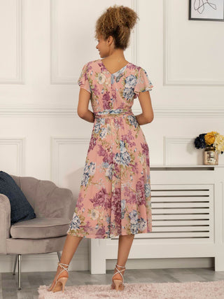 Scarlett Cap Sleeve Mesh Midi Dress, Floral Multi