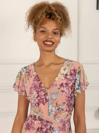 Scarlett Cap Sleeve Mesh Midi Dress, Floral Multi