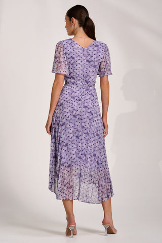 Printed Chiffon Glitter Maxi Dress, Blue Spot