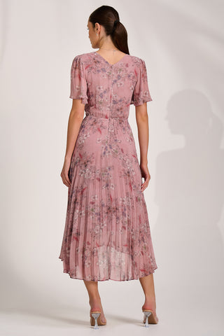 Printed Chiffon Glitter Maxi Dress, Pink Floral