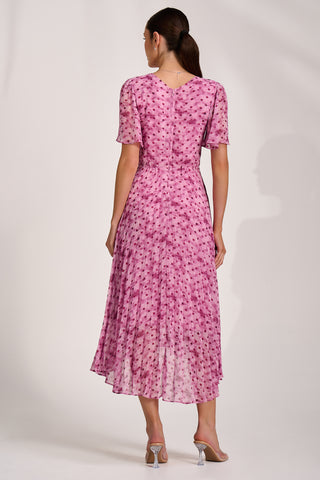 Printed Chiffon Glitter Maxi Dress, Pink Spot