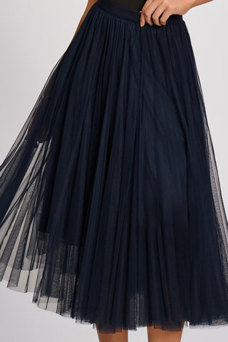 Tulle Godet Midi Skirt, Navy