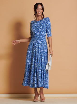 Kimber Jersey Pleated Maxi Dress, Blue Floral