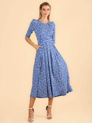 Kimber Jersey Pleated Maxi Dress, Blue Floral