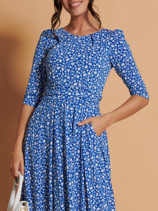 Kimber Jersey Pleated Maxi Dress, Blue Floral