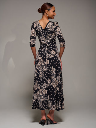 Jersey Ruched Waist Fit & Flare Maxi Dress, Black Floral