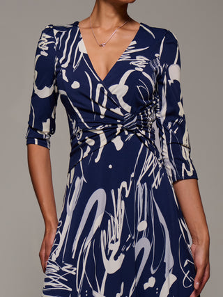 Jersey Ruched Waist Fit & Flare Maxi Dress, Navy Abstract