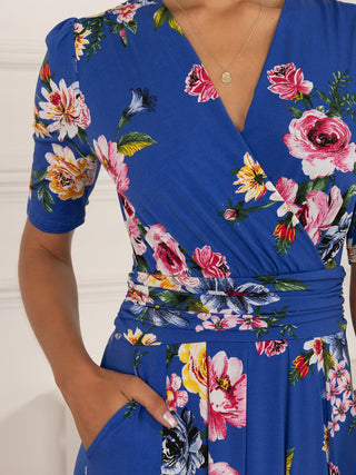 Paislyn Pleat Jersey Maxi Dress, Blue Floral